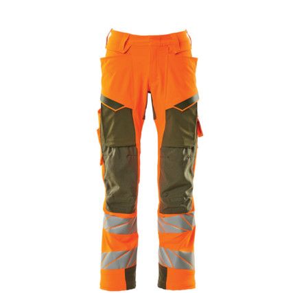 ACCELERATE SAFE TROUSERS WITH KNEEPAD POCKETS HI-VIS ORANGE/MOSS GREEN (L30W30.5)