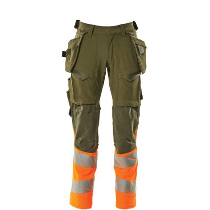 ACCELERATE SAFE TROUSERS WITH HOLSTER POCKETS MOSS GREEN/HI-VIS ORANGE (L30W30.5)