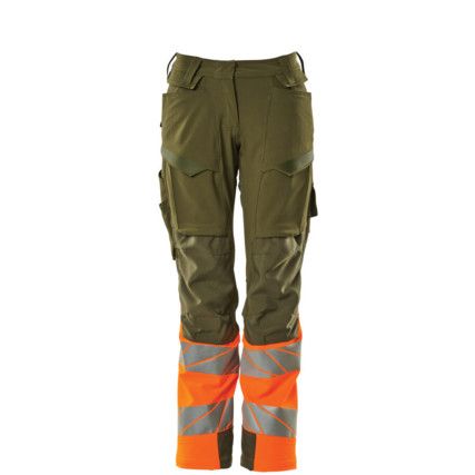 ACCELERATE SAFE TROUSERS WITH KNEEPAD POCKETS MOSS GREEN/HI-VIS ORANGE (L30W29)