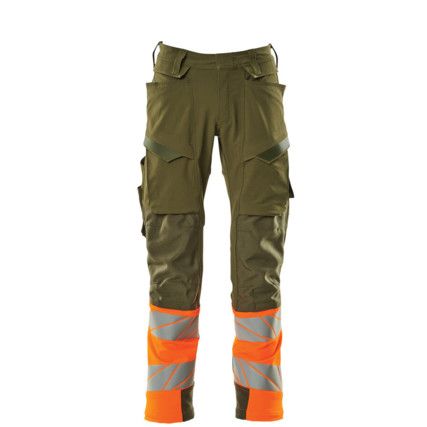 Accelerate Safe Trousers With Kneepad Pockets, Moss Green/Hi-Vis Orange, (L30W30.5)