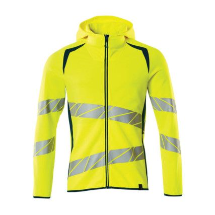 ACCELERATE SAFE HOODIE WITH ZIPPER HI-VISYELLOW/DARK PETROLEUM (XS)