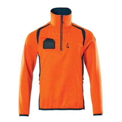 ACCELERATE SAFE FLEECE JUMPER WITH HALF ZIPHI-VIS ORANGE/DARK PETROLEUM (S)