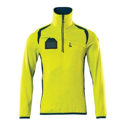 ACCELERATE SAFE FLEECE JUMPER WITH HALF ZIPHI-VIS YELLOW/DARK PETROLEUM (S)