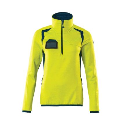 ACCELERATE SAFE FLEECE JUMPER WITH HALF ZIP HI-VIS YELLOW/DARK PETROLEUM (XS)