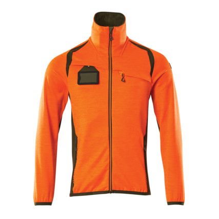 ACCELERATE SAFE FLEECE JUMPER WITH ZIPPER HI-VISORANGE/MOSS GREEN (S)