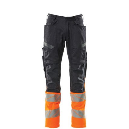 ACCELERATE SAFE TROUSERS WITH KNEEPAD POCKETS DARK NAVY/HI-VIS ORANGE (L35W31.5)