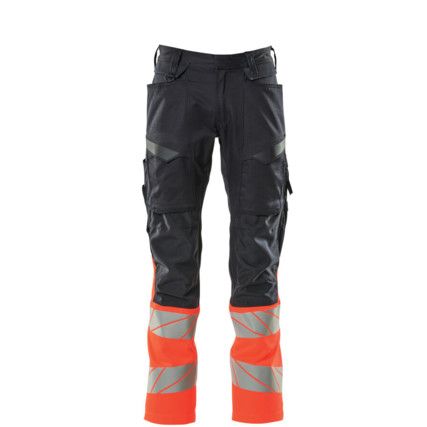 ACCELERATE SAFE TROUSERS WITH KNEEPAD POCKETSDARK NAVY/HI-VIS RED (L30W30.5)