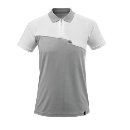 POLO SHIRT WITH CHEST POCKET GREY-FLECKED/WHITE (XS)