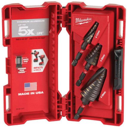 1/4"HEX; SHOCKWAVE TiAN STEP DRILL SET (4-12mm,20mm & 30mm) (3PC)