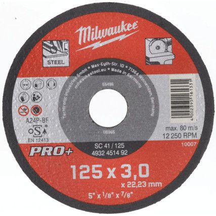 Cutting Disc, 24-Coarse, 115 x 3 x 22.23 mm, Type 41, Aluminium Oxide
