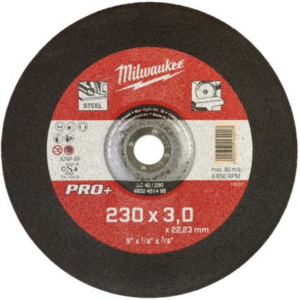 Cutting Disc, 24-Coarse, 115 x 3 x 22.23 mm, Type 42, Aluminium Oxide
