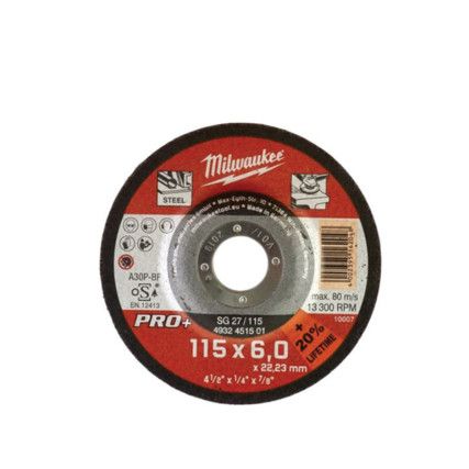 Grinding Disc, 30-Medium/Coarse, 115 x 6 x 22.23 mm, Type 27, Aluminium Oxide