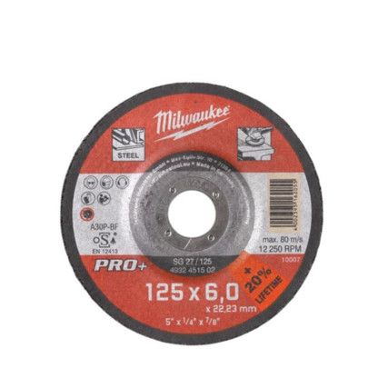 Grinding Disc, 30-Medium/Coarse, 125 x 6 x 22.23 mm, Type 27, Aluminium Oxide