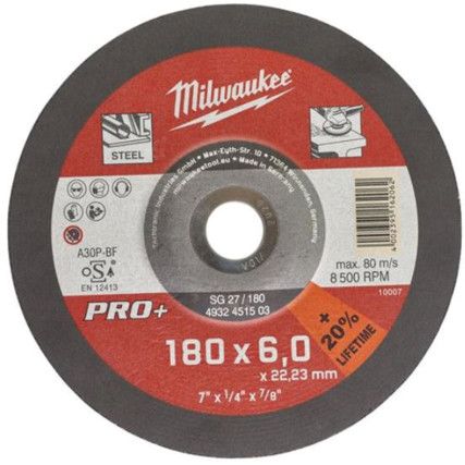 Grinding Disc, 30-Medium/Coarse, 180 x 6 x 22.23 mm, Type 27, Aluminium Oxide