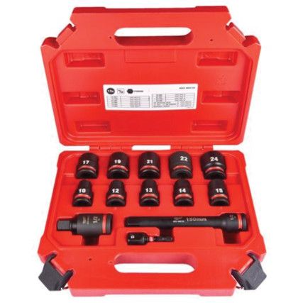 1/2"SQ DRIVE; SHOCKWAVE IMPACT SOCKET SET 10-24mm STD (13PC)