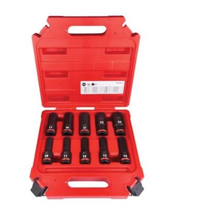 1/2"SQ DRIVE; SHOCKWAVE IMPACT SOCKET SET 10-24mm DEEP (10PC)