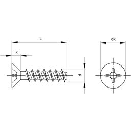 Machine Screw, ST (Self Tapping) - A2 Stainless - Cross Recessed Countersunk Head Tapping Screw 
DIN 7982 C thumbnail-1