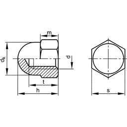 Hexagon Dome Nut - High Type, Metric - Steel - Grade 6 - DIN 1587 (1987) thumbnail-1