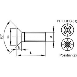 Machine Screw, Metric - Steel -  BZP (Bright Zinc Plated) - Grade 4.8 - Cross Recessed Countersunk Head Screw - DIN 965 - H  thumbnail-1