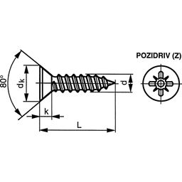 Self Tapping Screw, Metric - Steel - Pozi Countersunk - DIN 7982 C - Z  thumbnail-1