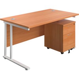 Rectangular Desk with 2 Drawer Pedestal, 1400mm x 800mm thumbnail-1