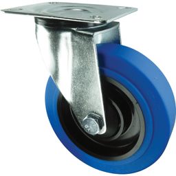 Medium Duty Swivel Plate Pressed Steel Castors, Blue Rubber Wheels thumbnail-1