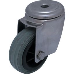 Grey Rubber Tyre, Plastic Centre Wheel with Plain Bore - Swivel Type with Bolt Hole, Stainless Finish thumbnail-0