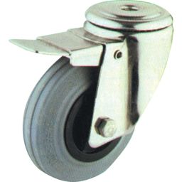 Grey Rubber Tyre, Plastic Centre Wheel with Plain Bore - Swivel Type with Bolt Hole, Stainless Finish thumbnail-1