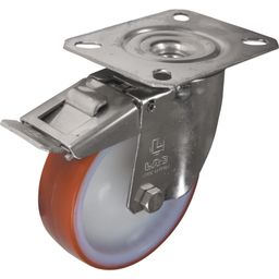 Stainless Steel Castors - Polyurethane Tyred Wheel with Nylon Centre - Plain Bore - Roller Bearing thumbnail-0