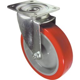 Medium to Heavy Duty Pressed Steel Castors - Polyurethane Tyred Wheel with Nylon Centre - Roller Bearing thumbnail-1