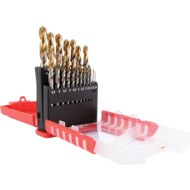 A087, No.201, Jobber Drill Set, Standard Length, Gauge, High Speed Steel, Tin-Tipped, Set of 19